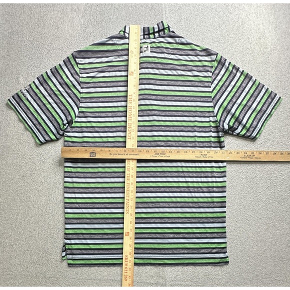 FootJoy Cowboys Golf Club Polo Shirt Mens Medium Blue Green Stripe Golf Stretch - Picture 8 of 11